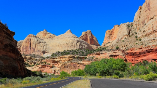 View of Capitol dome from Highway 24 at Capitol Reef National Park.